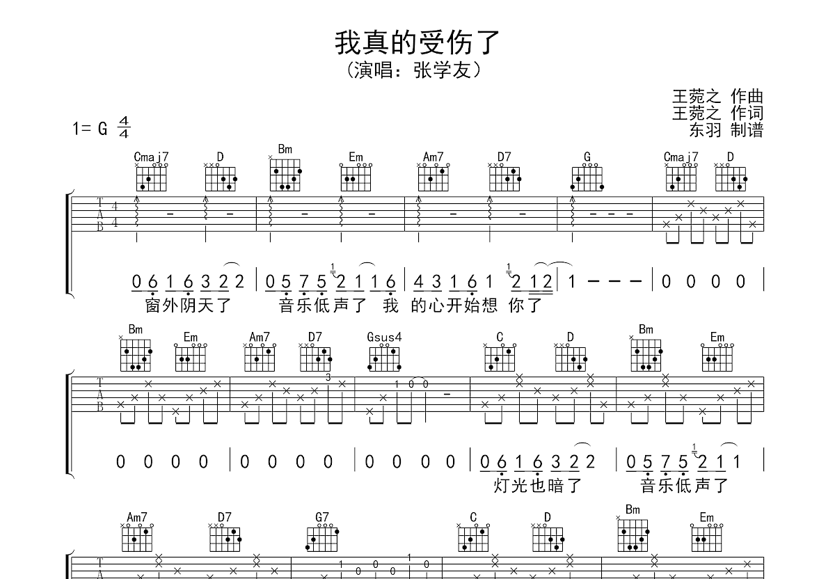 我真的受伤了吉他谱预览图