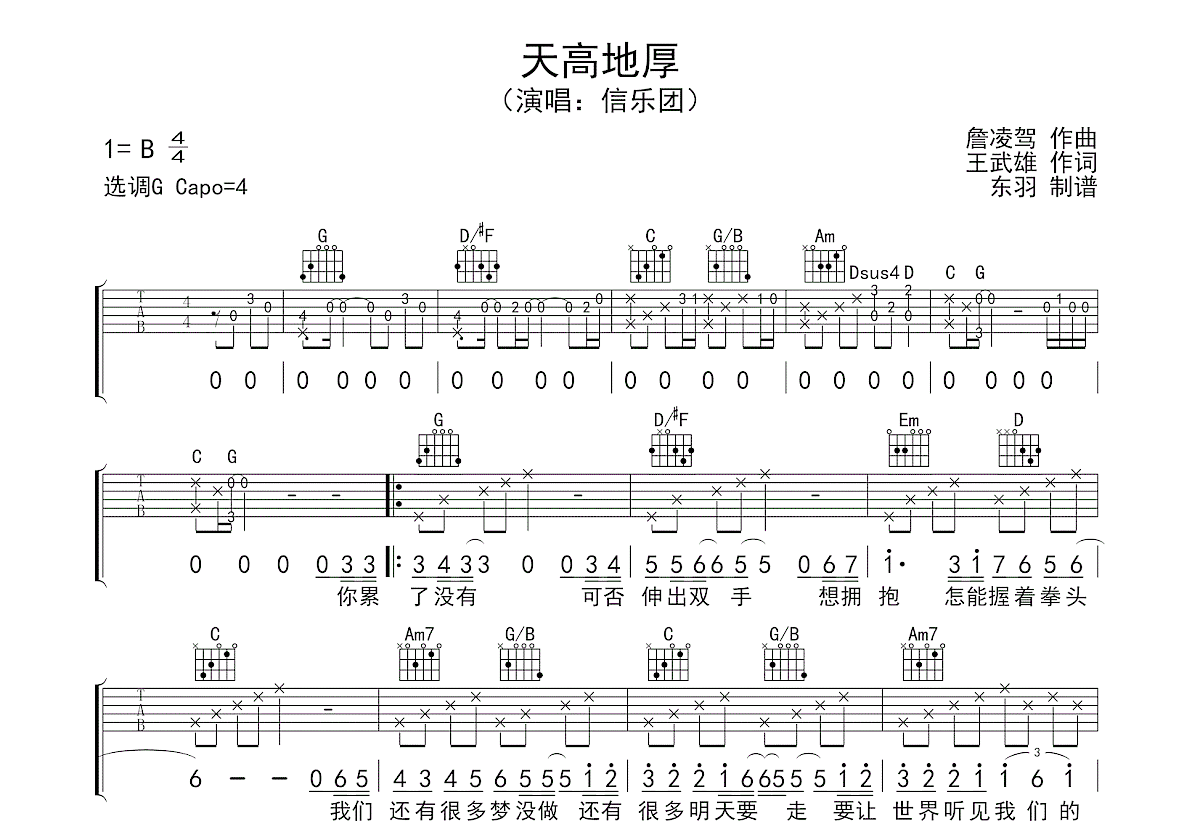 天高地厚吉他谱预览图