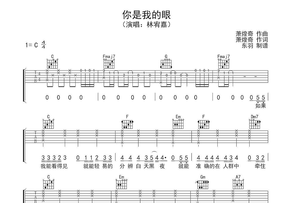 你是我的眼吉他谱预览图