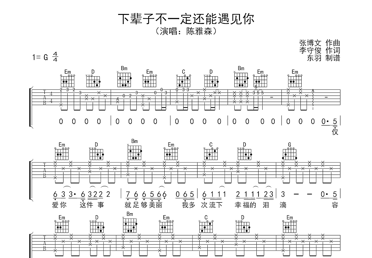 下辈子不一定还能遇见你吉他谱预览图