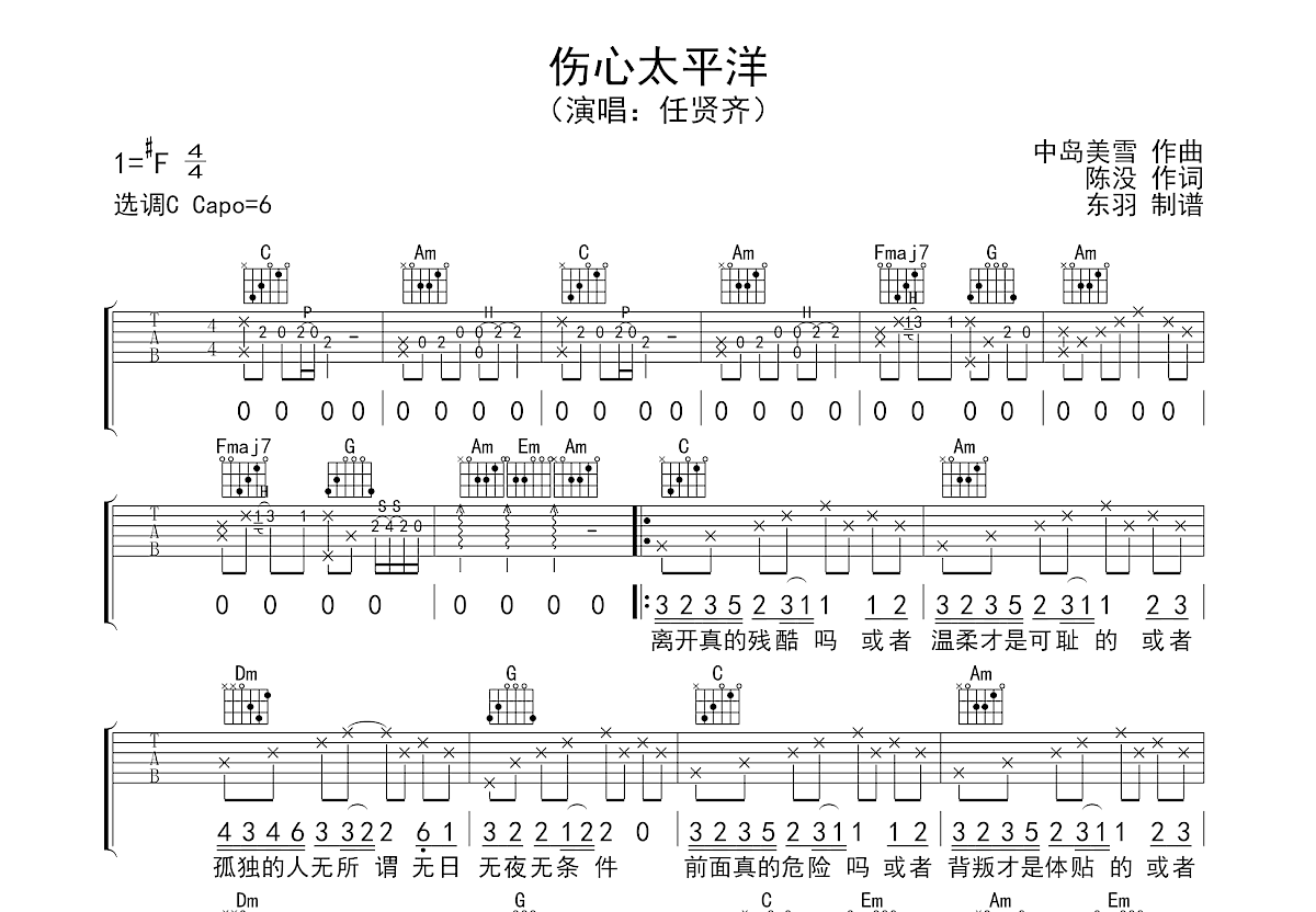 伤心太平洋吉他谱预览图