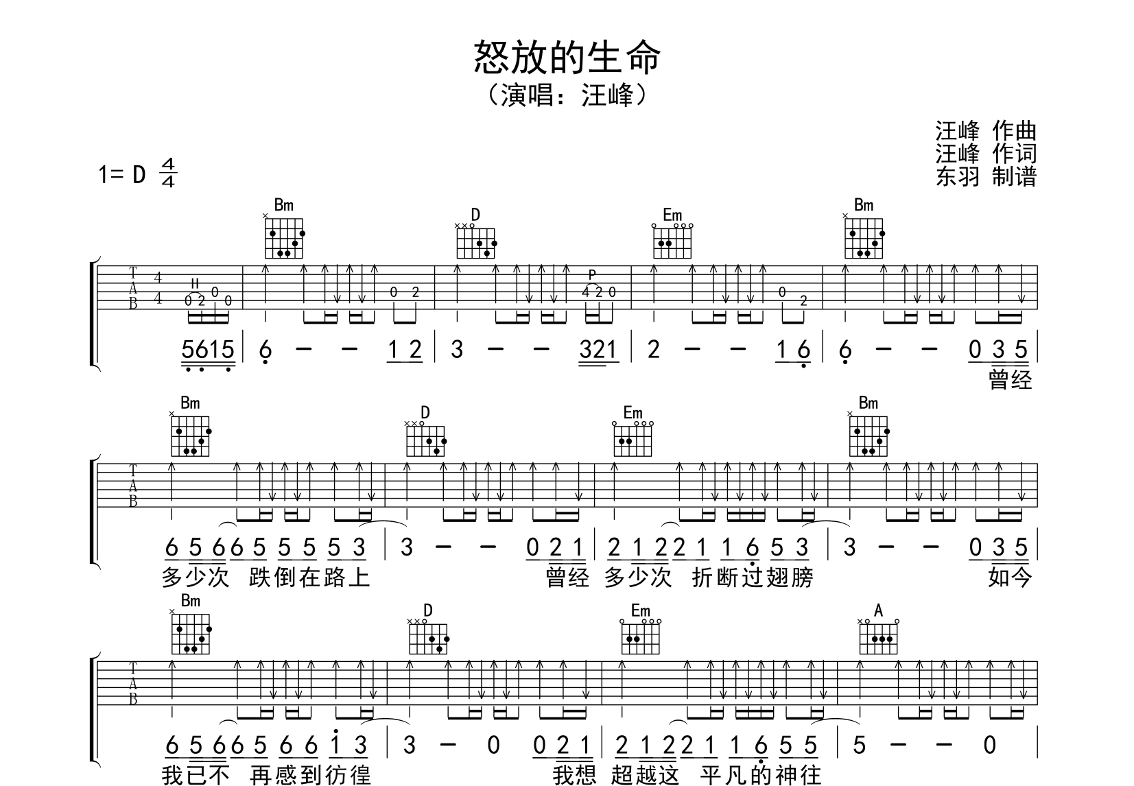 怒放的生命吉他谱预览图