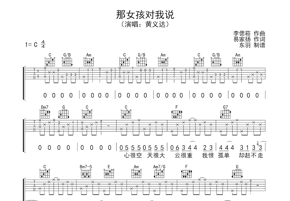 那女孩对我说吉他谱预览图