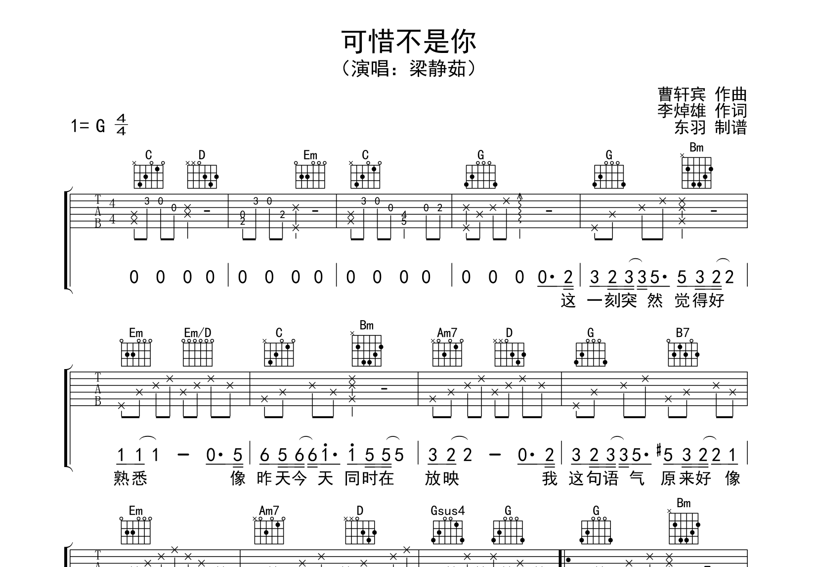 可惜不是你吉他谱预览图