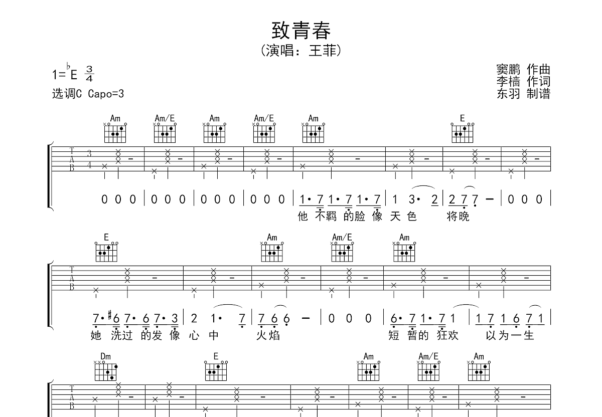 致青春吉他谱预览图