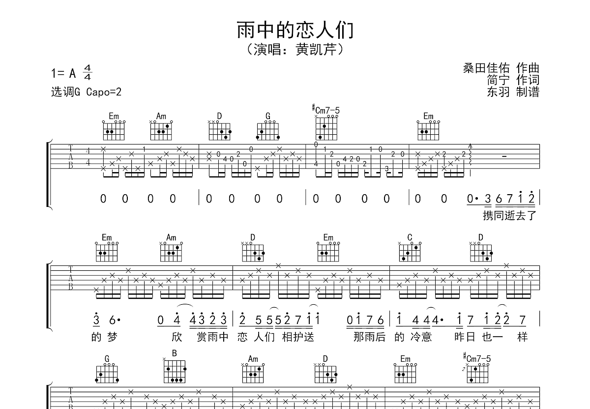 雨中的恋人们吉他谱预览图