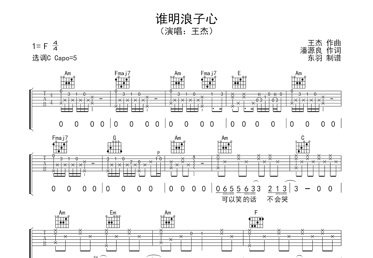 谁明浪子心吉他谱预览图