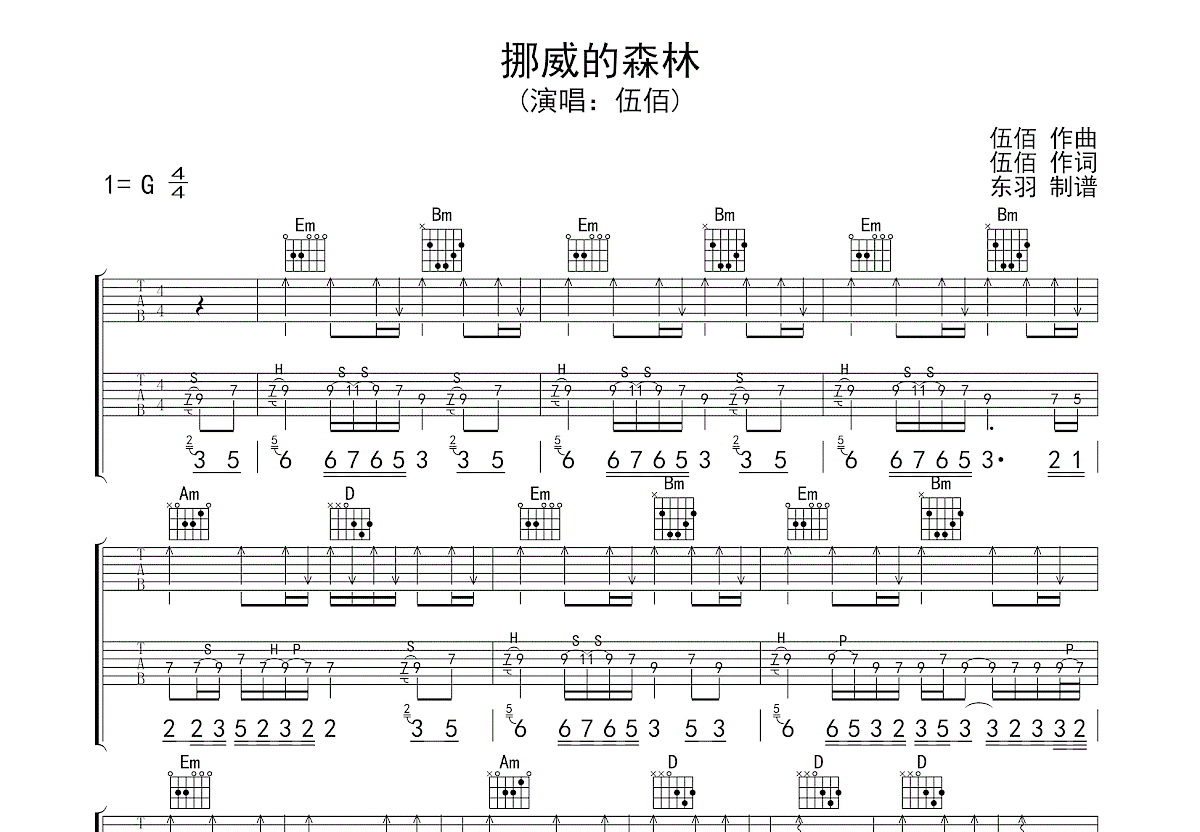 挪威的森林吉他谱预览图