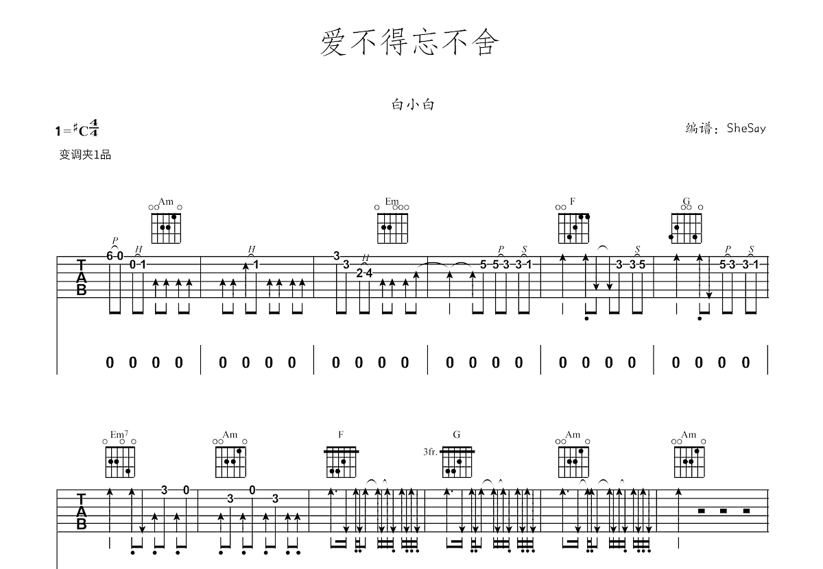 爱不得忘不舍吉他谱预览图