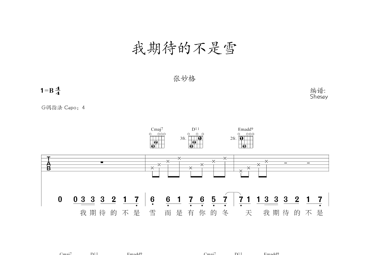 我期待的不是雪吉他谱预览图