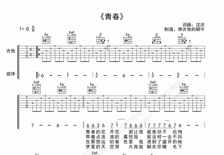 青春吉他谱预览图