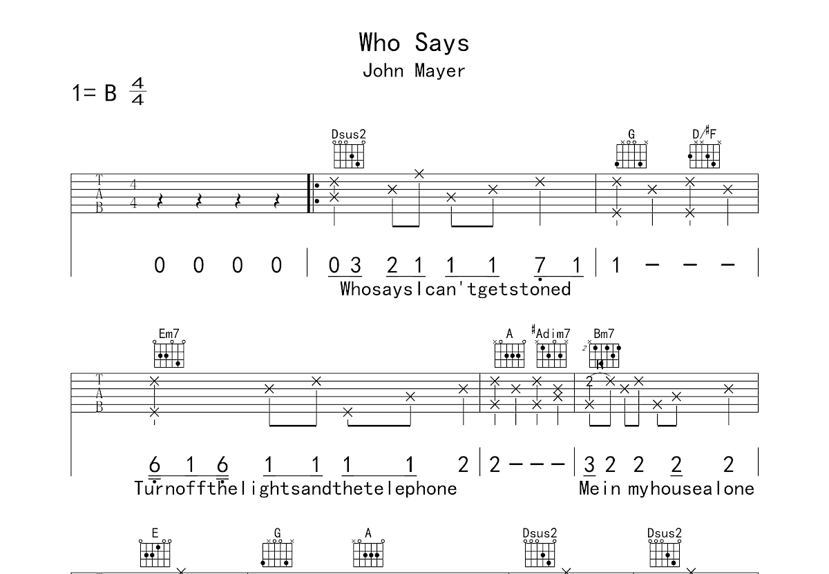 WhoSays吉他谱预览图