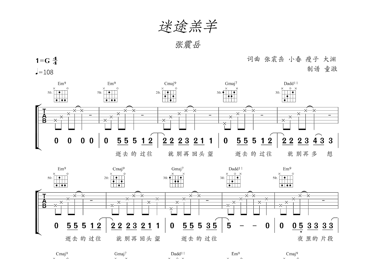 迷途羔羊吉他谱预览图