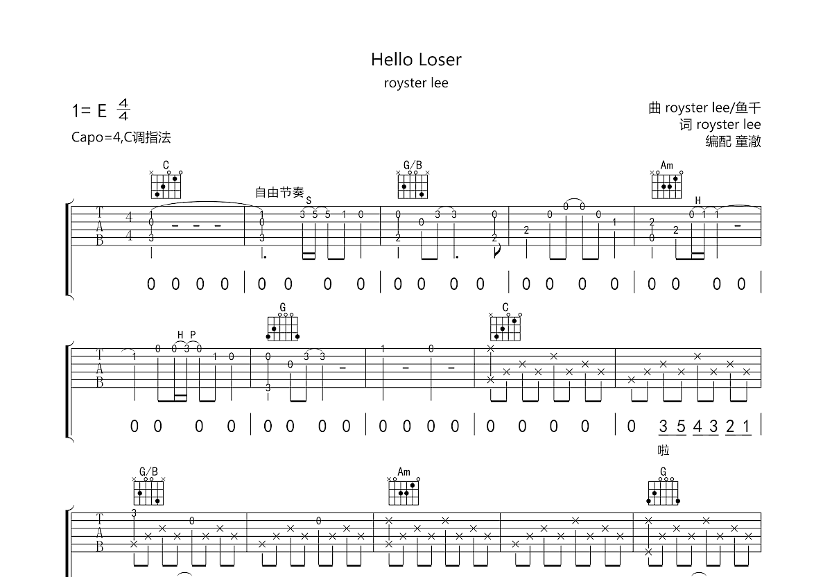 Hello Loser吉他谱预览图