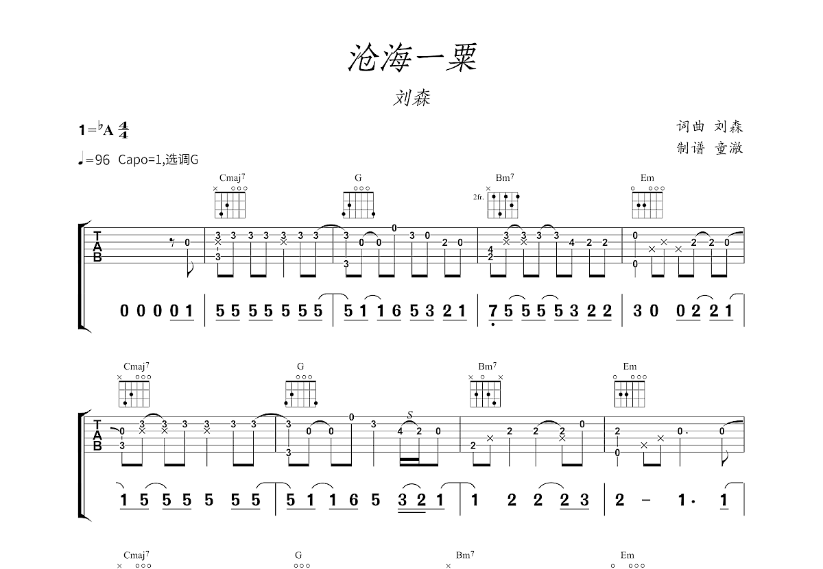 沧海一粟吉他谱预览图