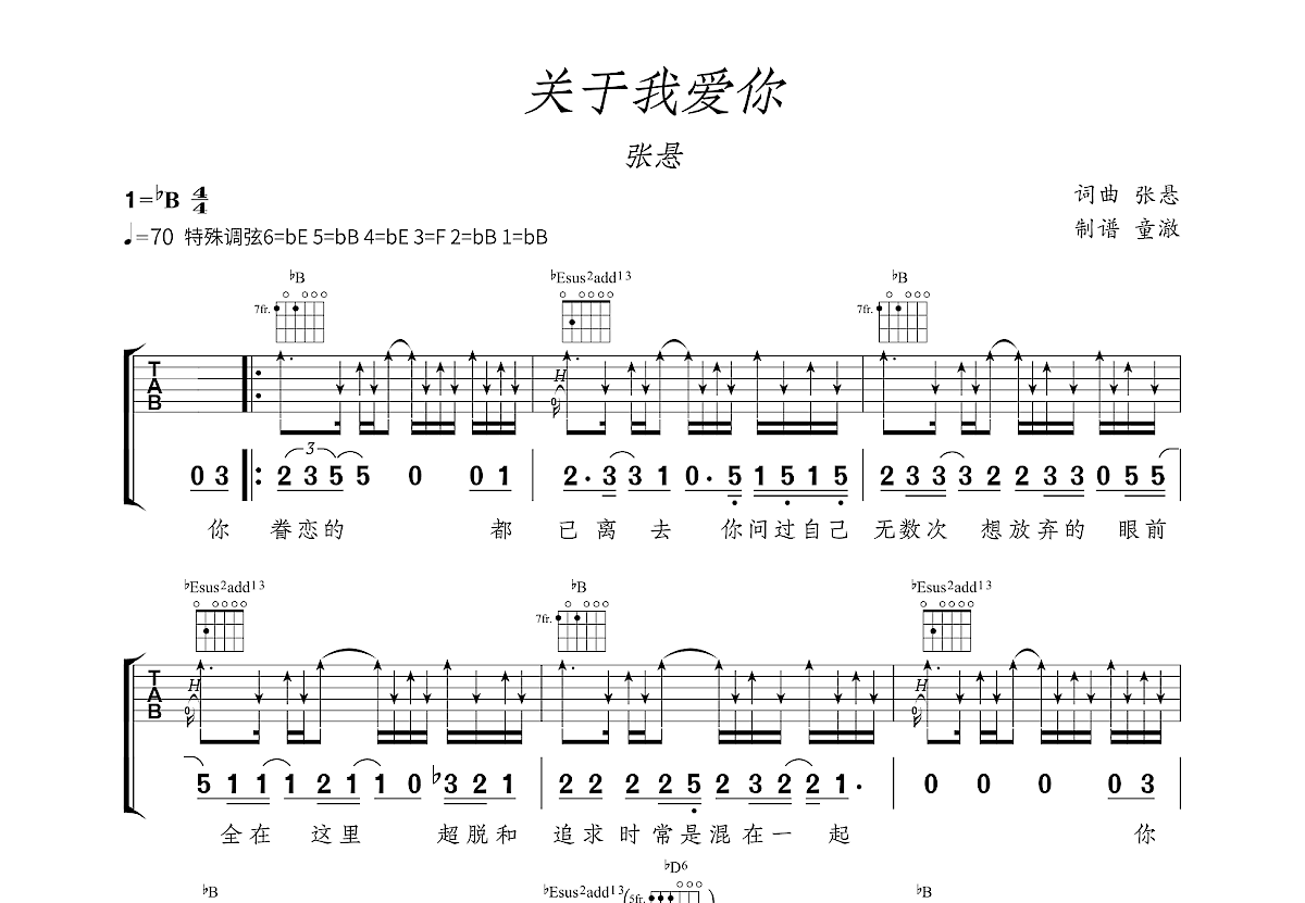 关于我爱你吉他谱预览图