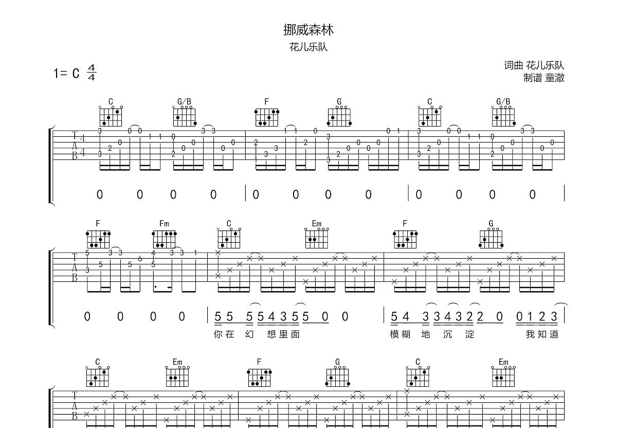 挪威森林吉他谱预览图