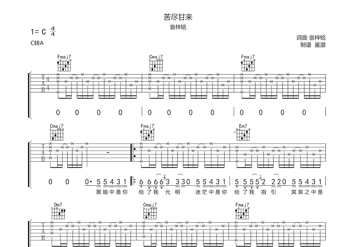 苦尽甘来吉他谱预览图