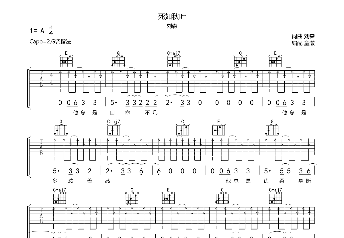 死如秋叶吉他谱预览图
