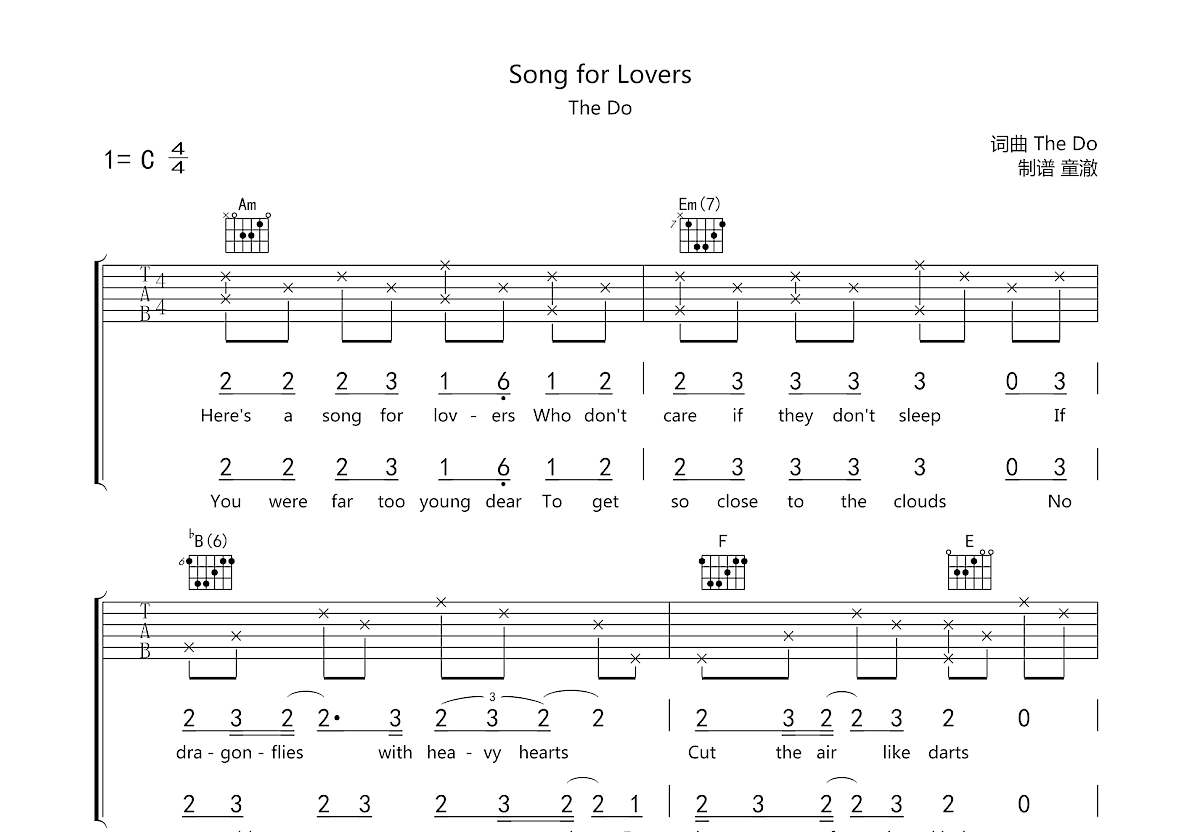 Song for Lovers吉他谱预览图