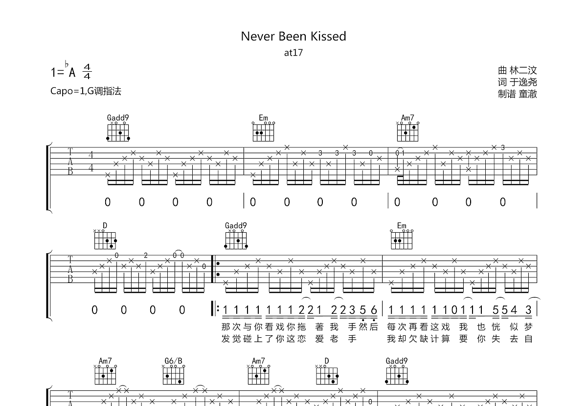 Never Been Kissed吉他谱预览图