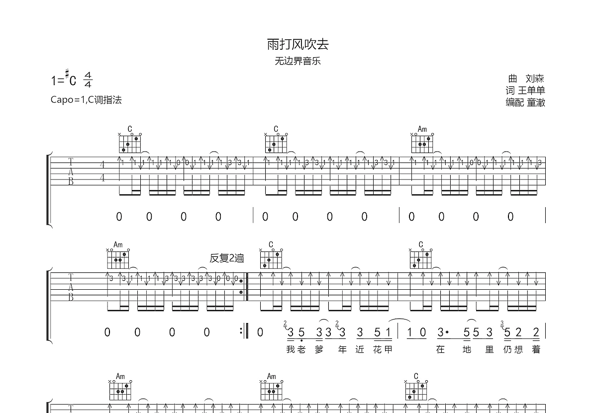 雨打风吹去吉他谱预览图