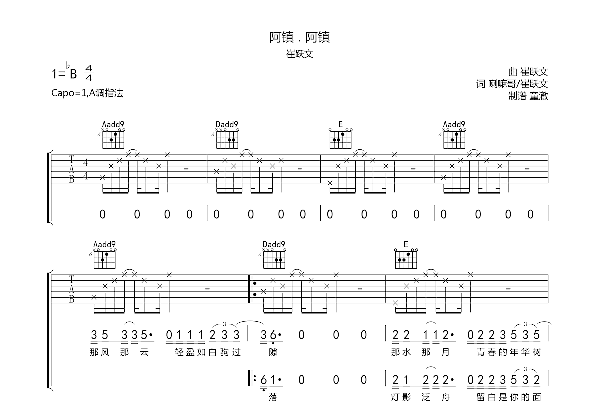 阿镇，阿镇吉他谱预览图