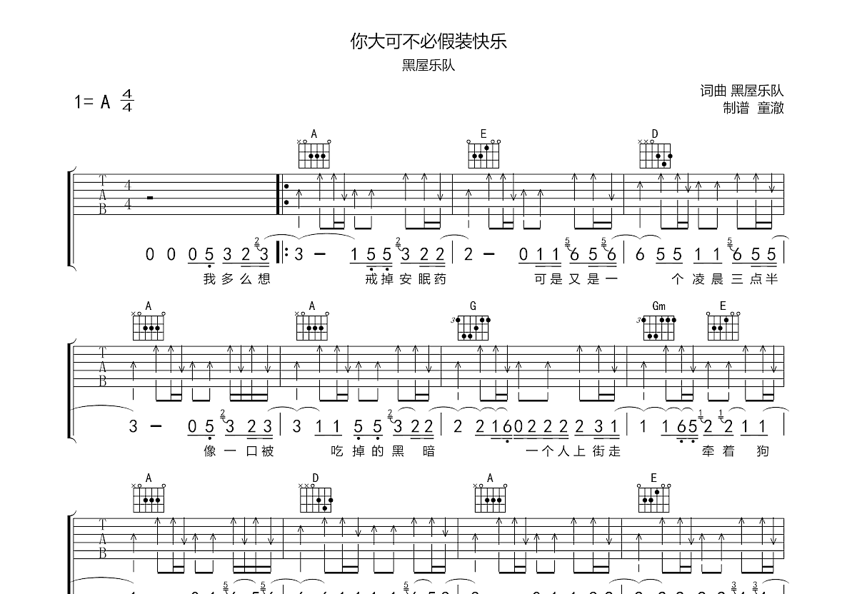 你大可不必假装快乐吉他谱预览图