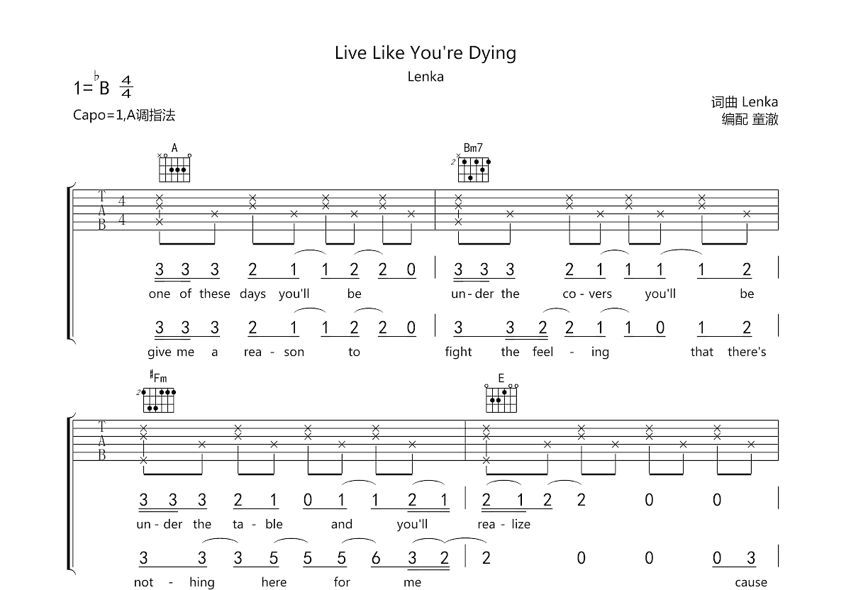 Live Like You're Dying吉他谱预览图