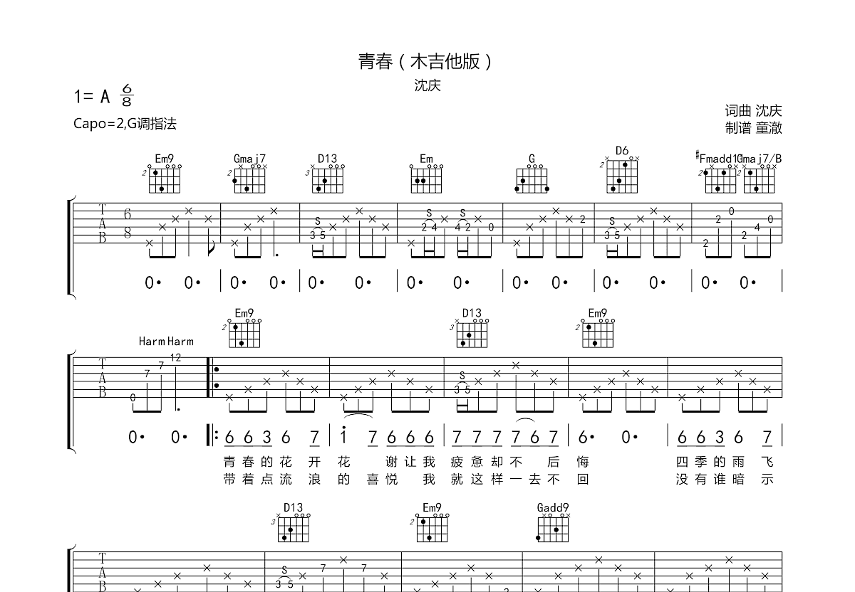 青春吉他谱预览图