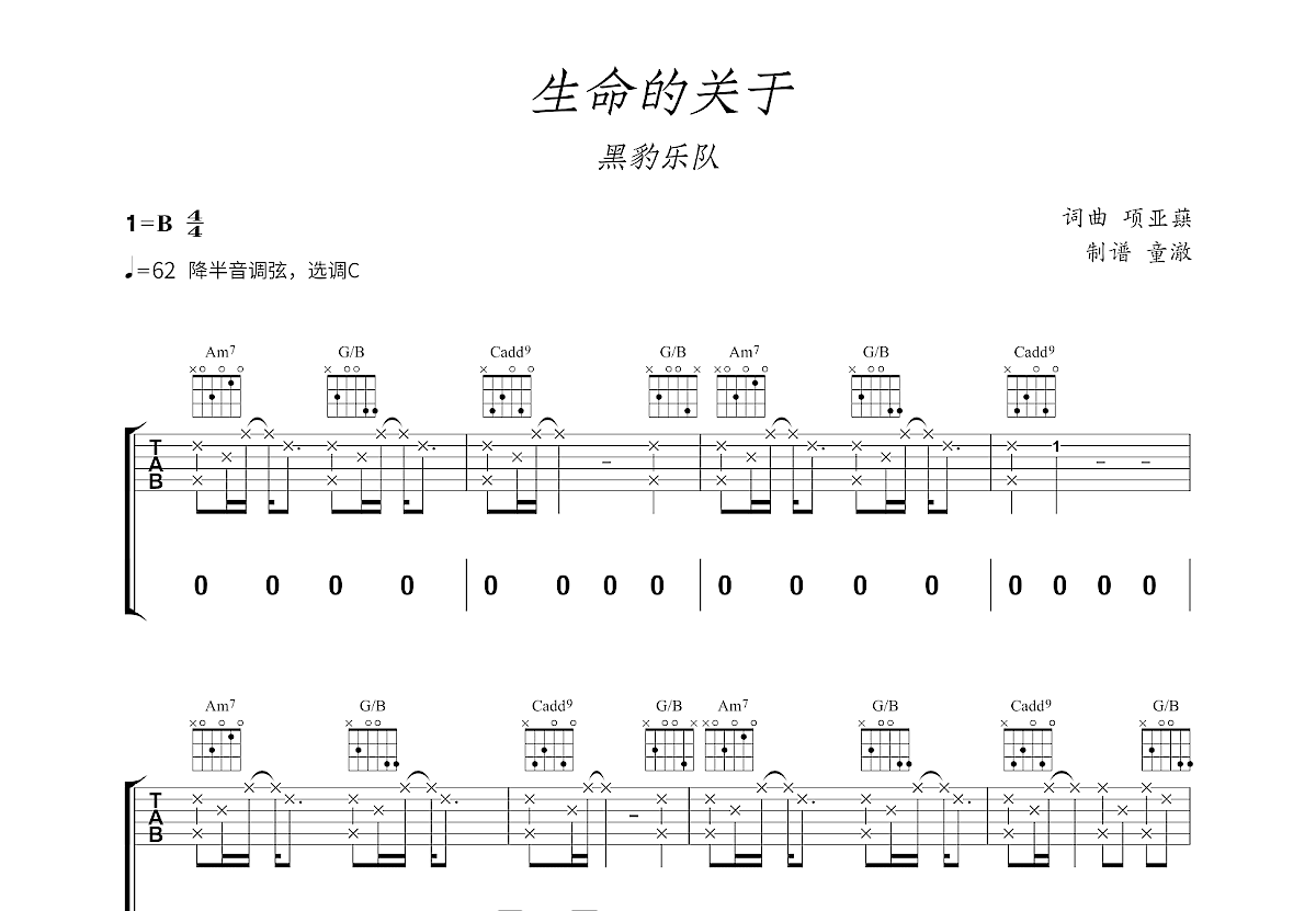 生命的关于吉他谱预览图