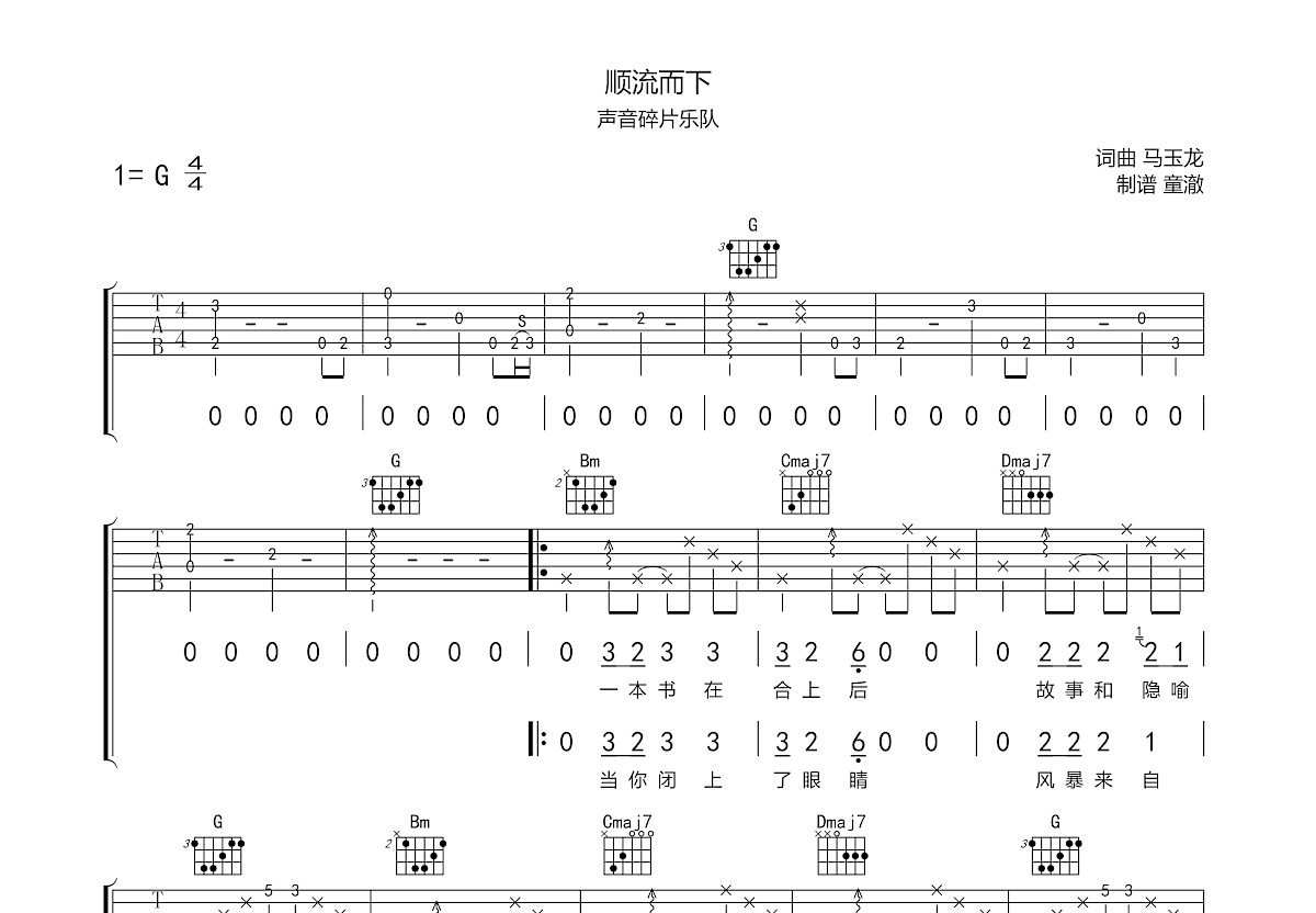 顺流而下吉他谱预览图