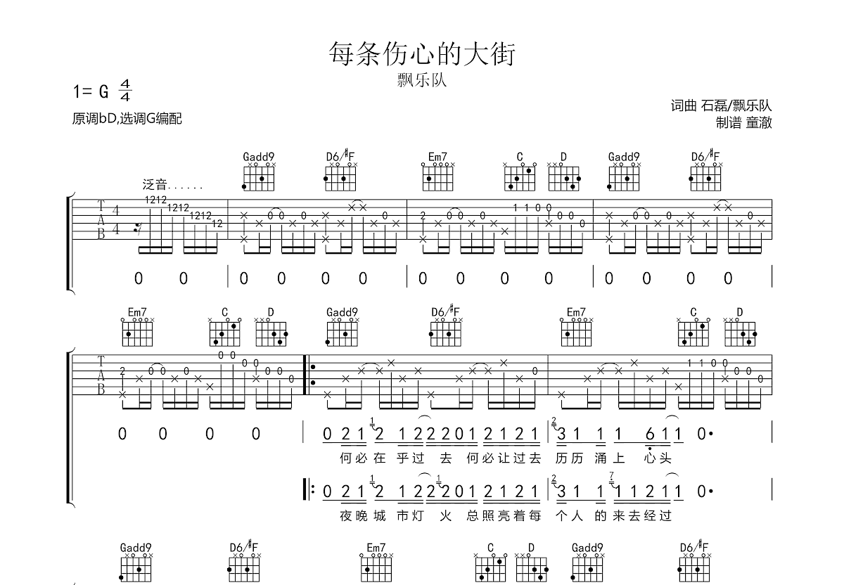 每条伤心的大街吉他谱预览图