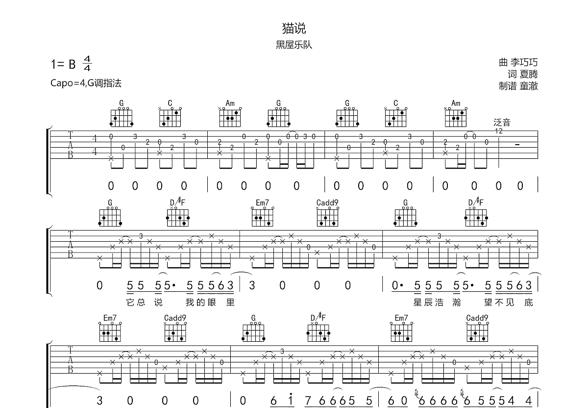 猫说吉他谱预览图