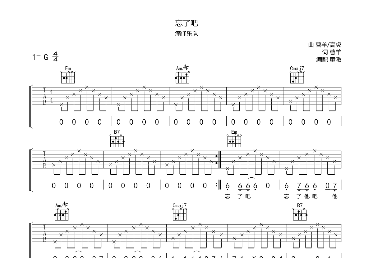 忘了吧吉他谱预览图