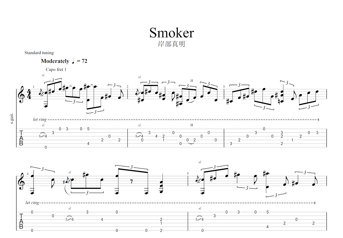 Smoker吉他谱_岸部真明_D调指弹