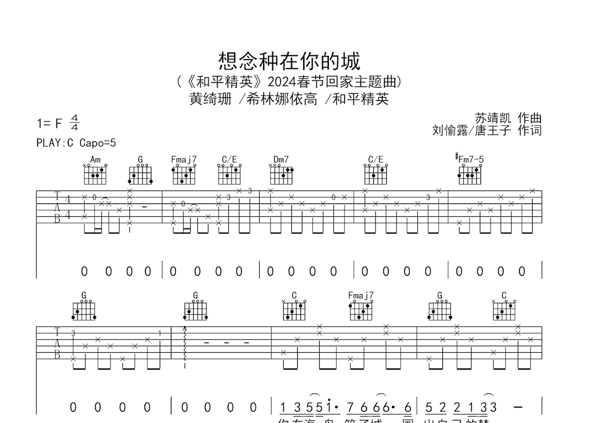 想念种在你的城吉他谱预览图