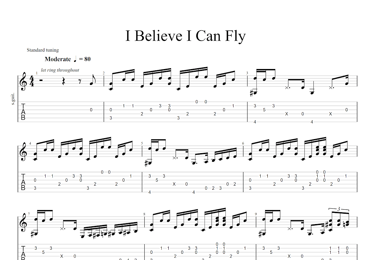 I Believe I Can Fly吉他谱预览图