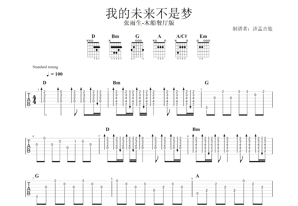 我的未来不是梦吉他谱_张雨生_D调弹唱