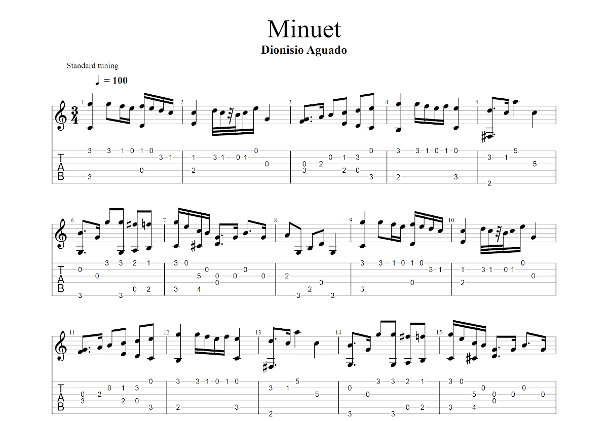 Minuet吉他谱预览图