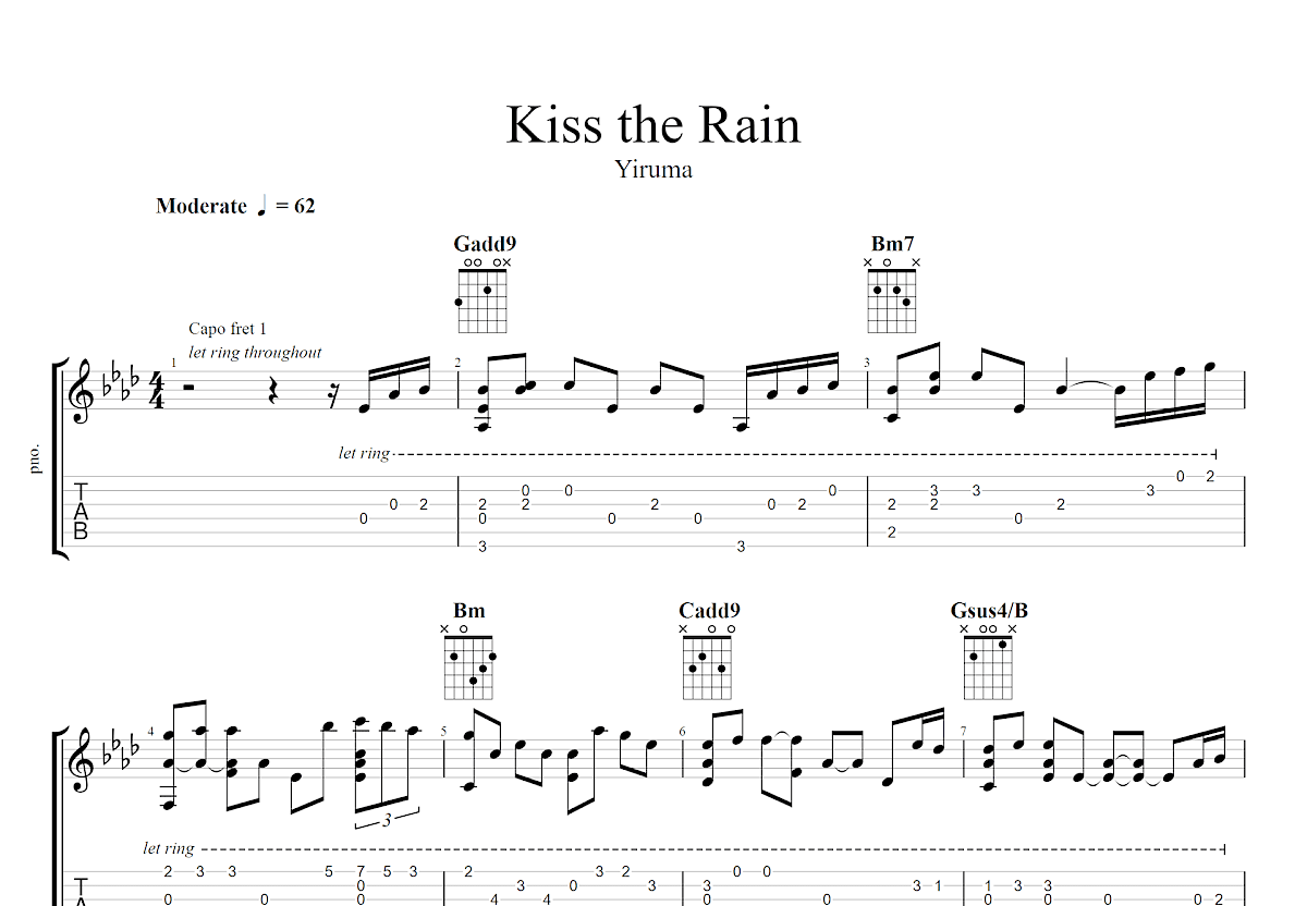 Kiss the Rain吉他谱预览图