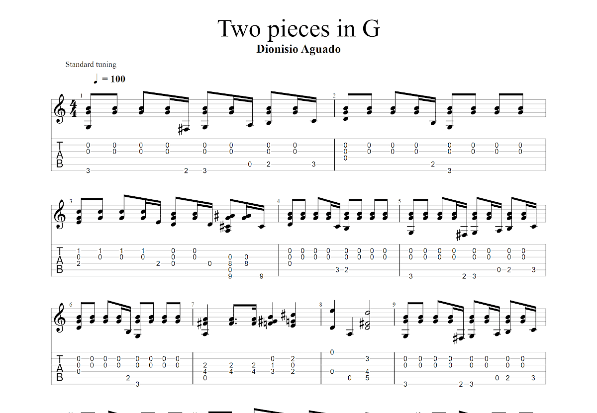 Two pieces in G吉他谱预览图