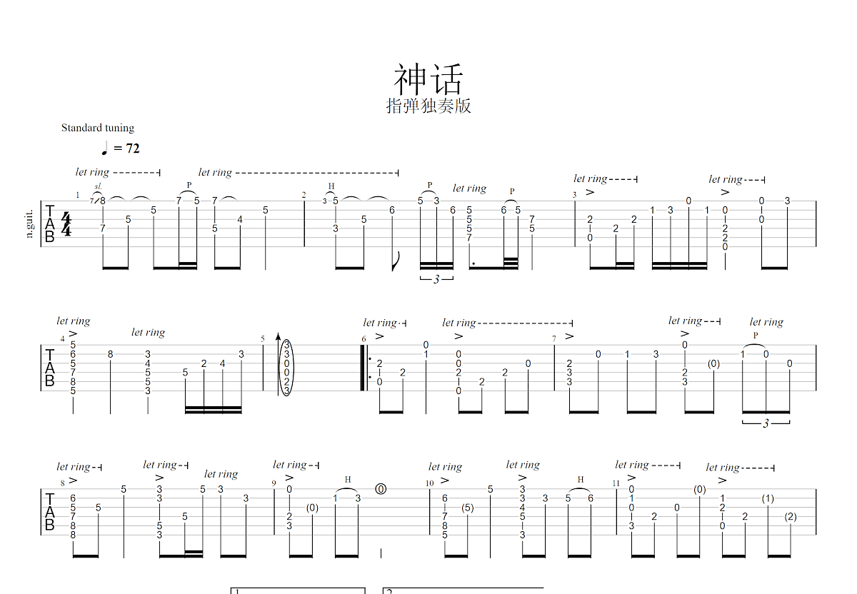 神话吉他谱预览图