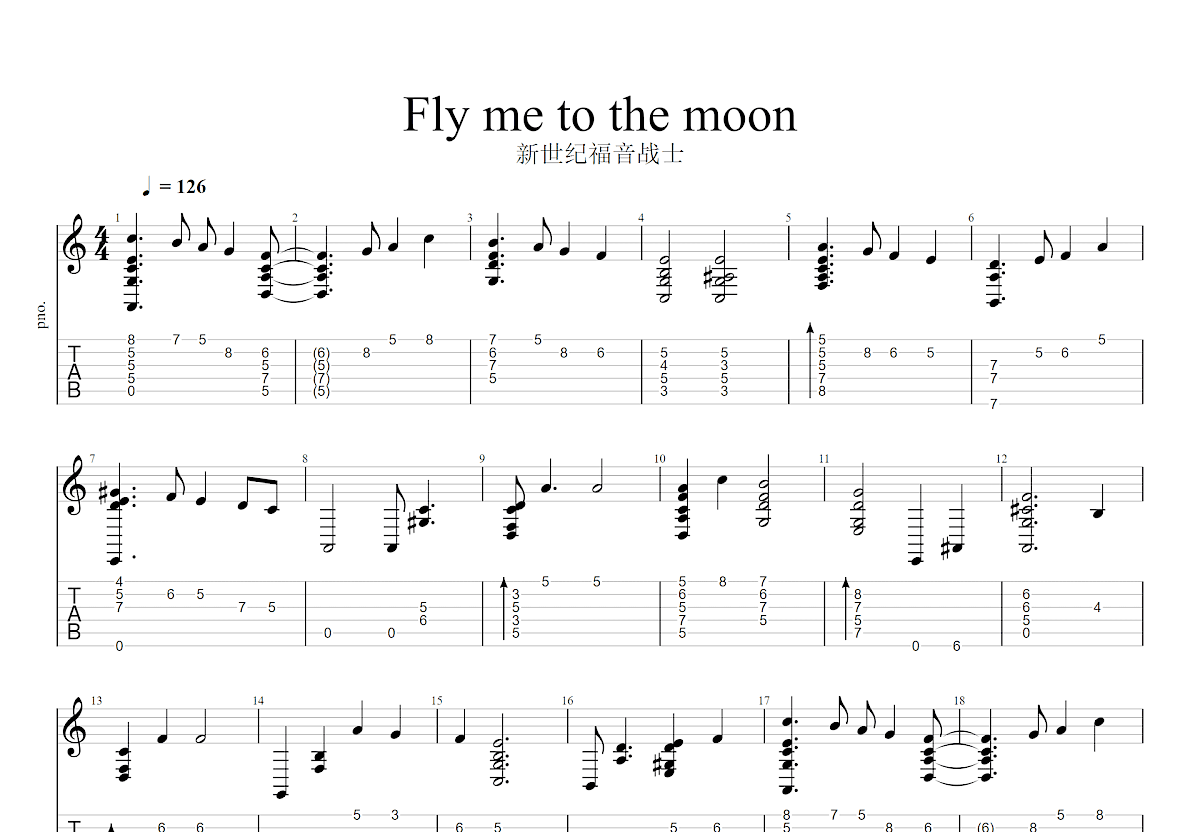 Fly me to the moon吉他谱预览图