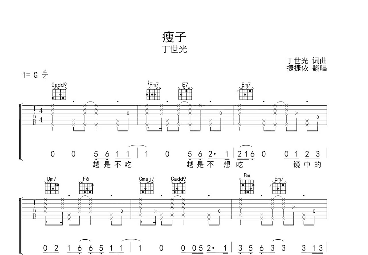 瘦子吉他谱预览图