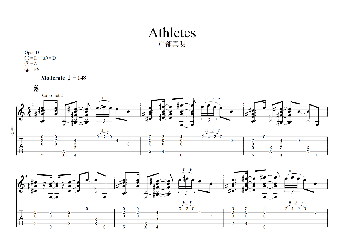 Athletes吉他谱_岸部真明_D调指弹