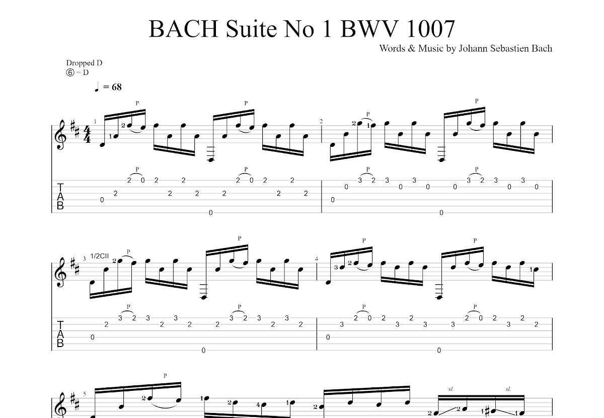 BACH Suite No 1 BWV 1007吉他谱预览图