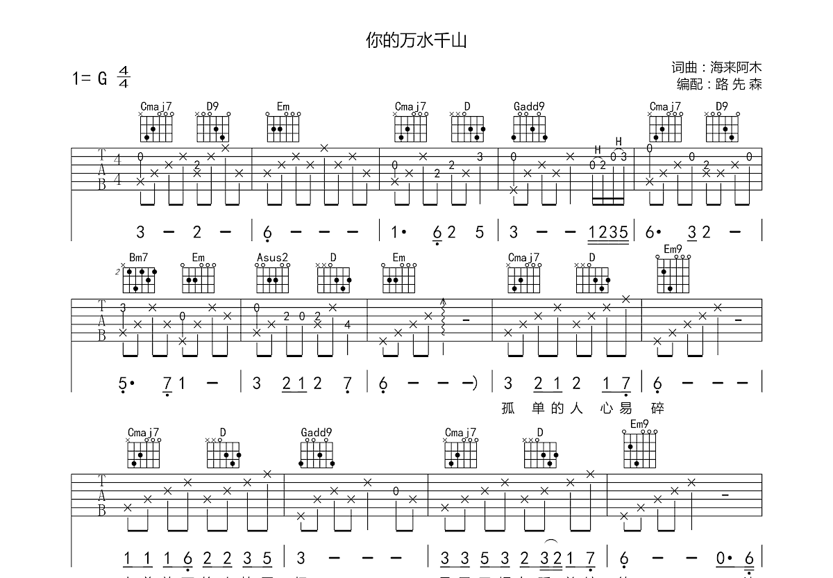 你的万水千山吉他谱预览图