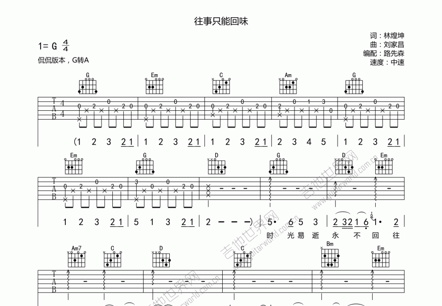 往事只能回味吉他谱预览图