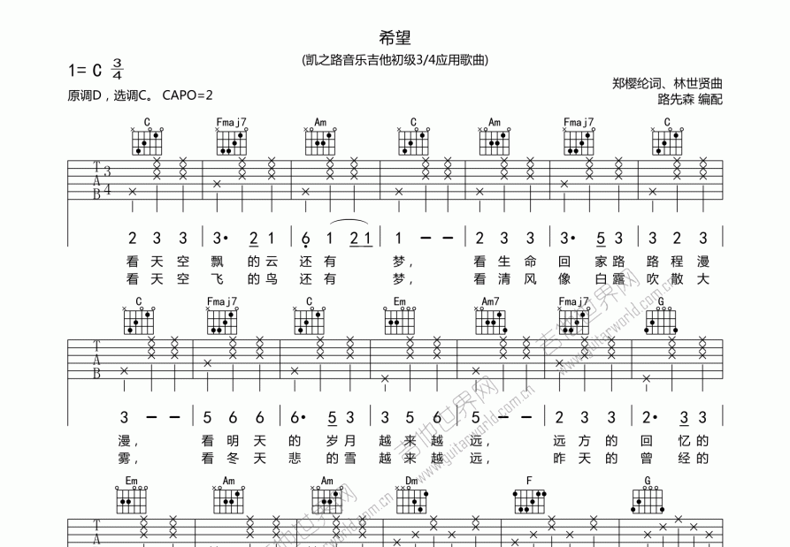 希望吉他谱预览图